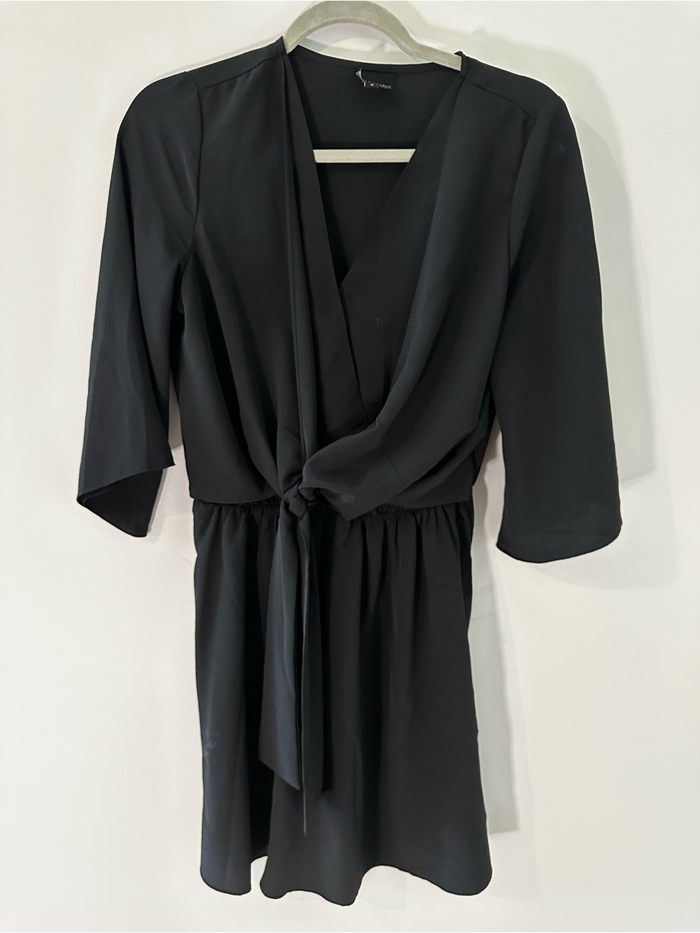 Sweet Claire Black Mini Dress with Front Tie